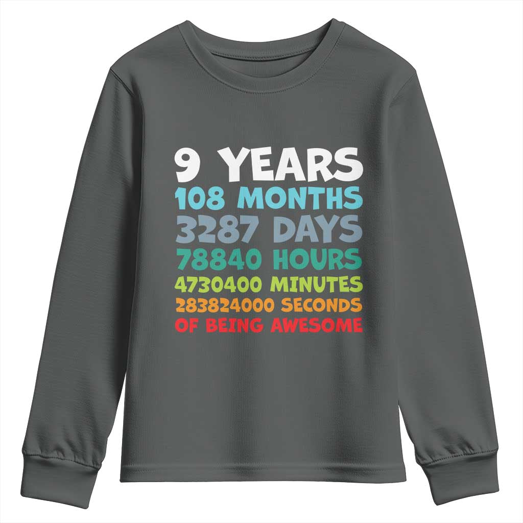 9 Year Old Bday Youth Sweatshirt Son Boy 9yr 9th Birthday Gifts TS10 Dark Heather Print Your Wear