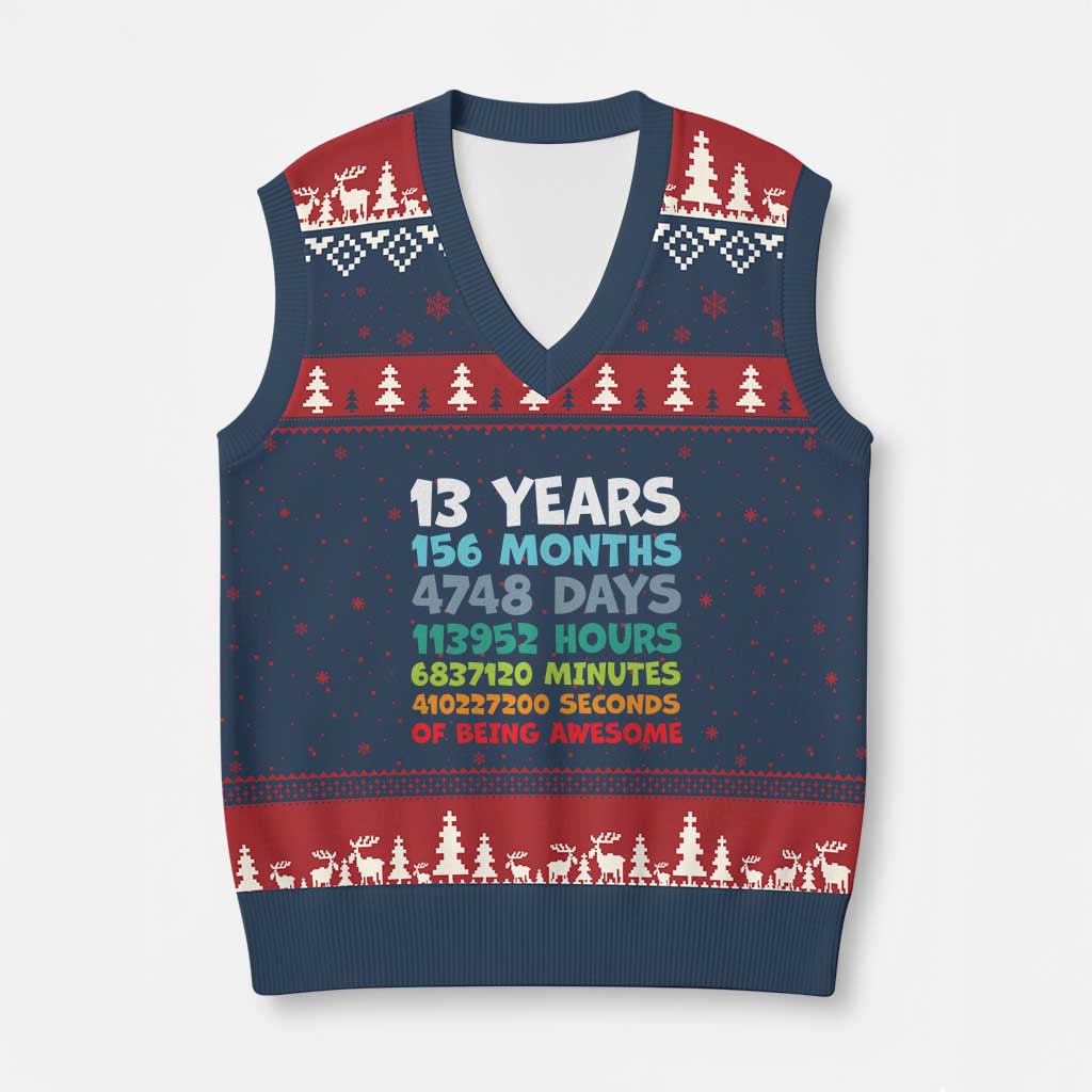 13th Birthday V-Neck Knit Sweater Vest 13 Year Old Bday Gifts Son Boy 13yr TS10 Navy Red Print Your Wear