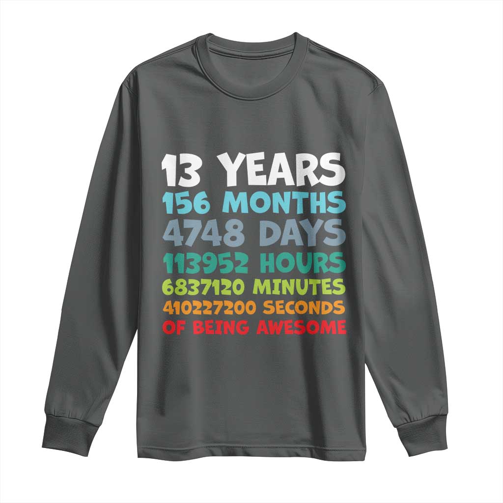 13th Birthday Long Sleeve Shirt 13 Year Old Bday Gifts Son Boy 13yr TS10 Dark Heather Print Your Wear