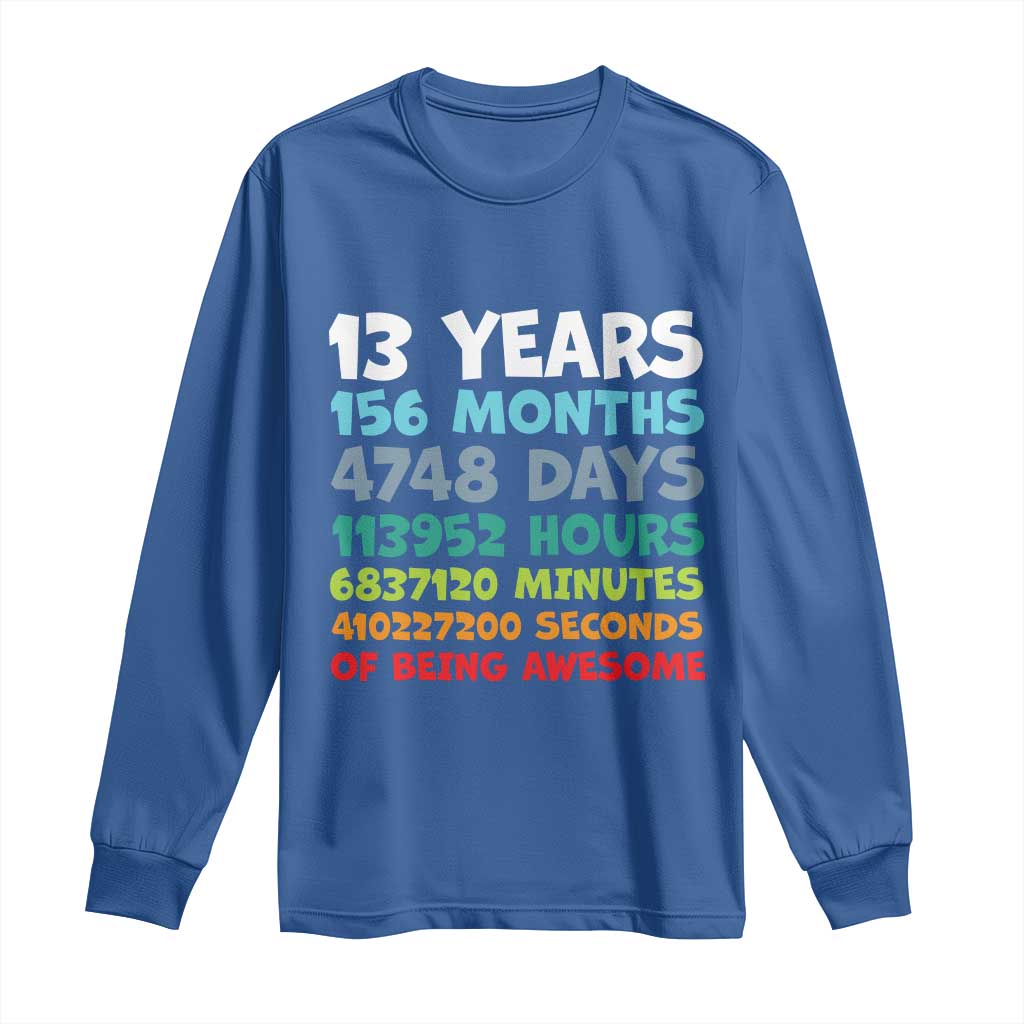 13th Birthday Long Sleeve Shirt 13 Year Old Bday Gifts Son Boy 13yr TS10 Royal Blue Print Your Wear
