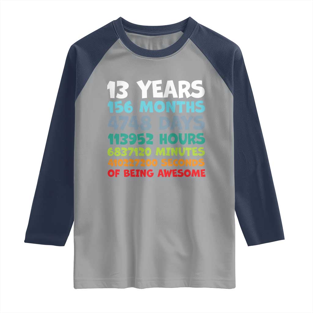 13th Birthday Raglan Shirt 13 Year Old Bday Gifts Son Boy 13yr TS10 Sport Gray Navy Print Your Wear