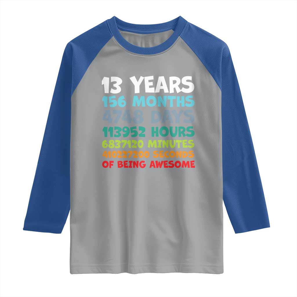 13th Birthday Raglan Shirt 13 Year Old Bday Gifts Son Boy 13yr TS10 Sport Gray Royal Print Your Wear