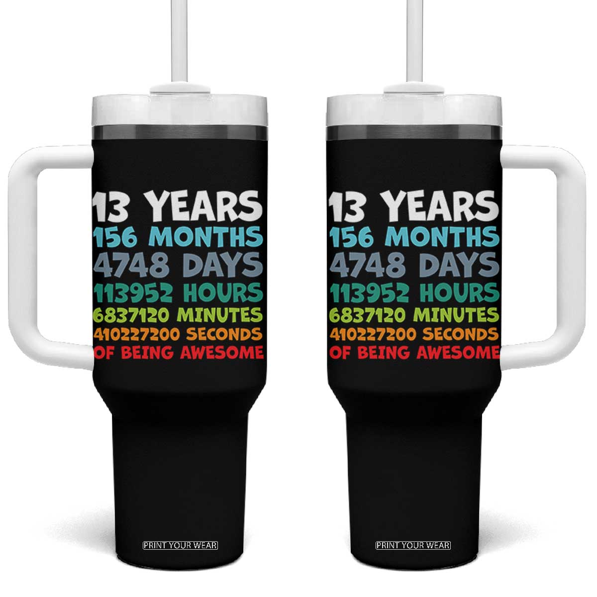 13th Birthday Tumbler With Handle 13 Year Old Bday Gifts Son Boy 13yr TS10 One Size: 40 oz Black Print Your Wear