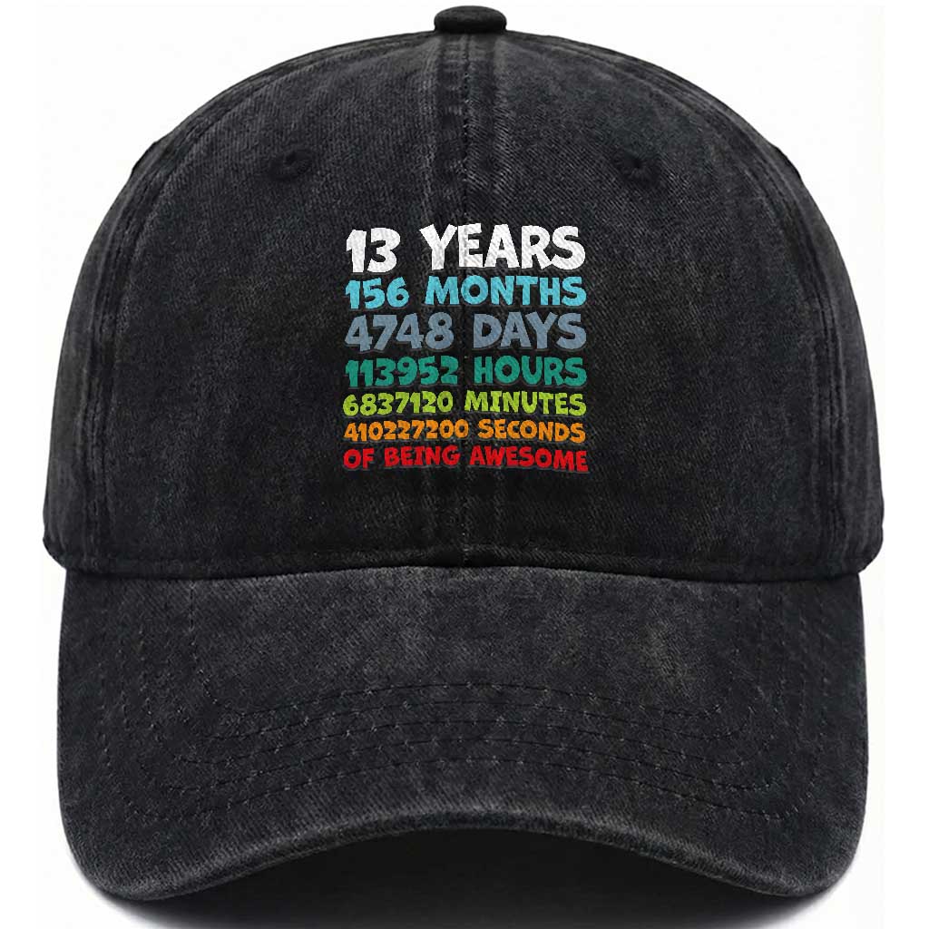 13th Birthday Washed Cotton Baseball Cap 13 Year Old Bday Gifts Son Boy 13yr TS10 Washed Cap Universal Fit Black Print Your Wear
