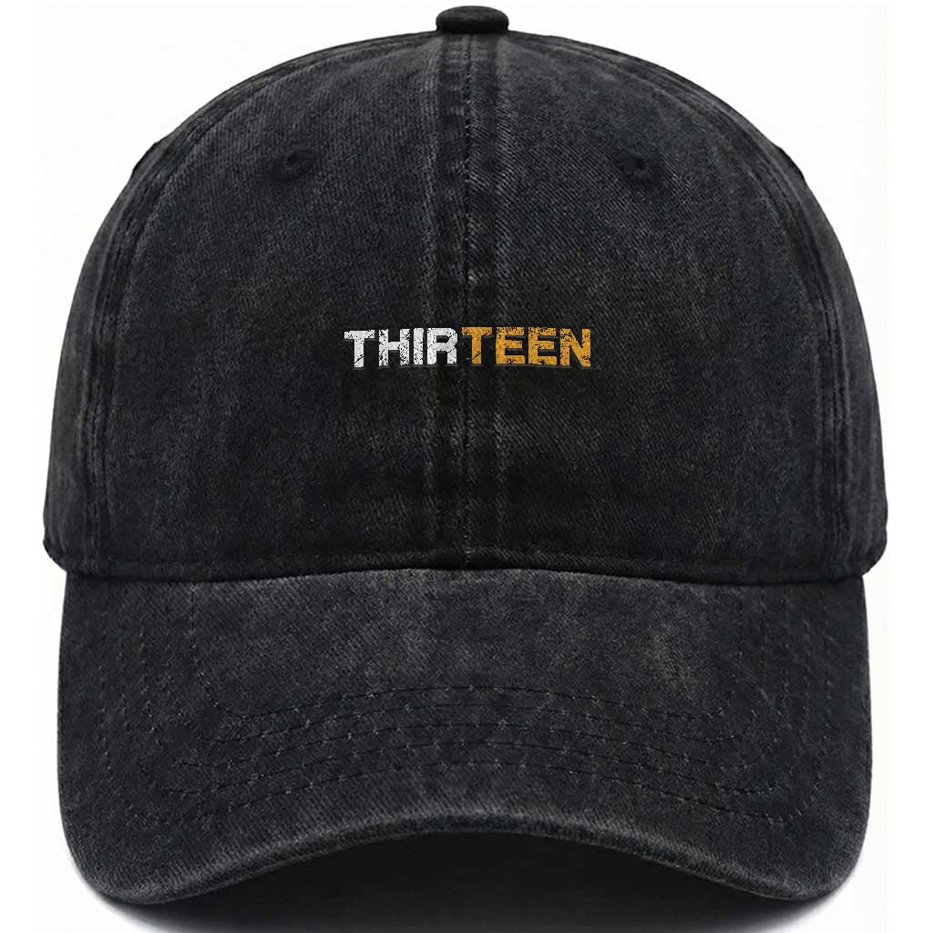 13th Birthday Washed Cotton Baseball Cap Thirteen Teen 13 Year Old Official Teenager Gifts TS10 Washed Cap Universal Fit Black Print Your Wear