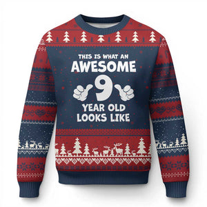 9th Birthday Gifts Ugly Christmas Sweater Awesome 9 Year Old Bday Son Boy Girl 9yr TS10 Navy Red Print Your Wear