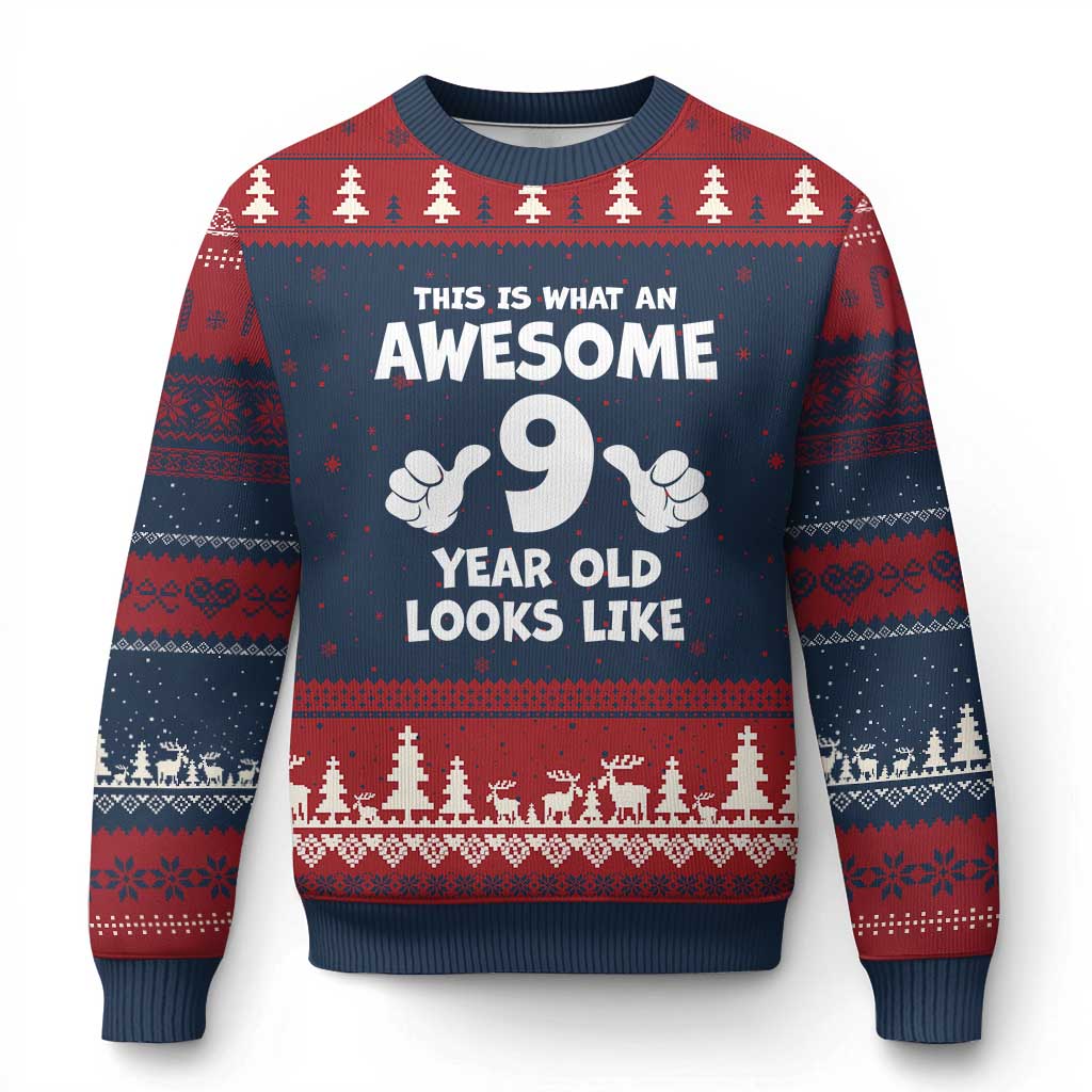 9th Birthday Gifts Ugly Christmas Sweater Awesome 9 Year Old Bday Son Boy Girl 9yr TS10 Navy Red Print Your Wear
