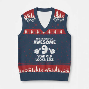 9th Birthday Gifts V-Neck Knit Sweater Vest Awesome 9 Year Old Bday Son Boy Girl 9yr TS10 Navy Red Print Your Wear