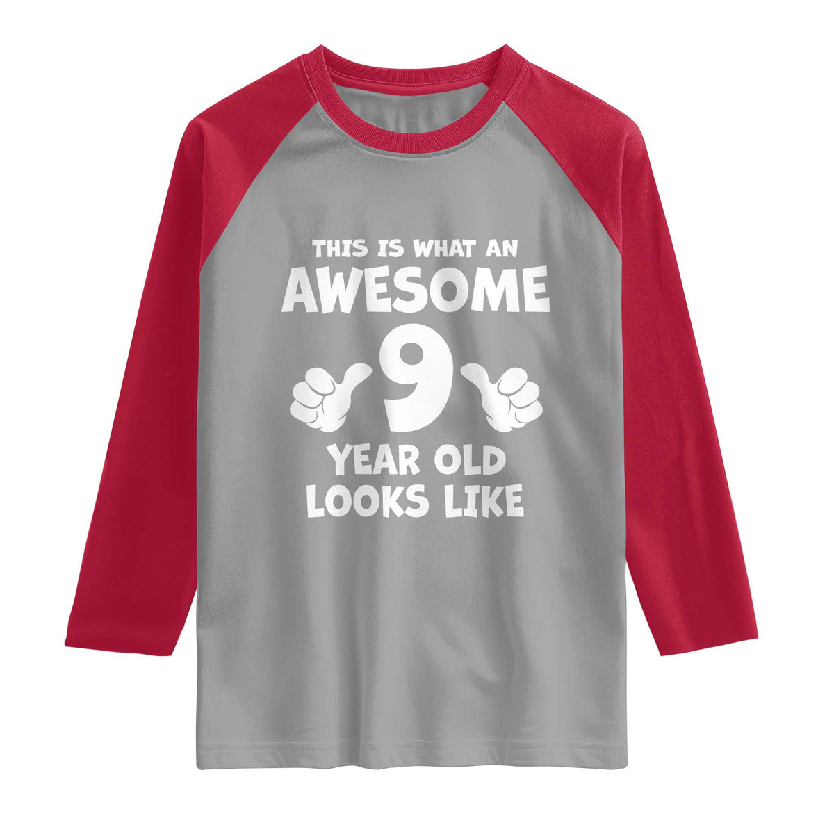 9th Birthday Gifts Raglan Shirt Awesome 9 Year Old Bday Son Boy Girl 9yr TS10 Sport Gray Red Print Your Wear