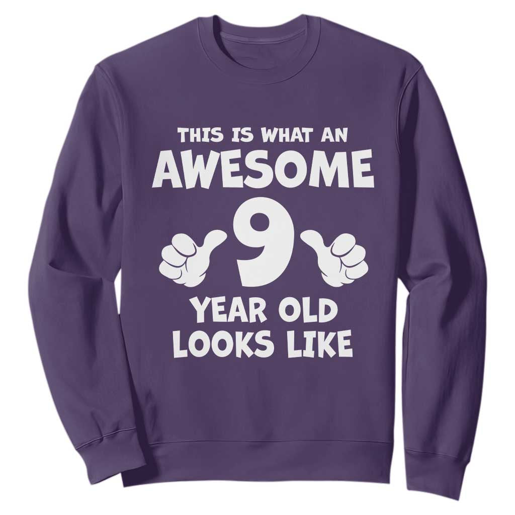9th Birthday Gifts Sweatshirt Awesome 9 Year Old Bday Son Boy Girl 9yr TS10 Purple Print Your Wear