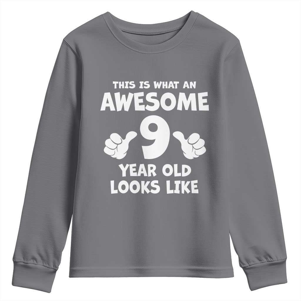 9th Birthday Gifts Youth Sweatshirt Awesome 9 Year Old Bday Son Boy Girl 9yr TS10 Charcoal Print Your Wear