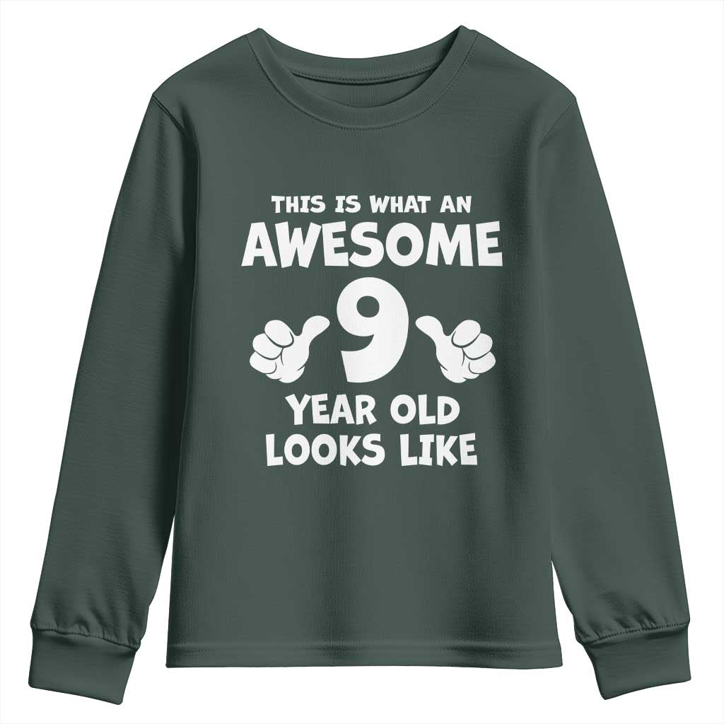 9th Birthday Gifts Youth Sweatshirt Awesome 9 Year Old Bday Son Boy Girl 9yr TS10 Dark Forest Green Print Your Wear
