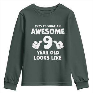 9th Birthday Gifts Youth Sweatshirt Awesome 9 Year Old Bday Son Boy Girl 9yr TS10 Dark Forest Green Print Your Wear