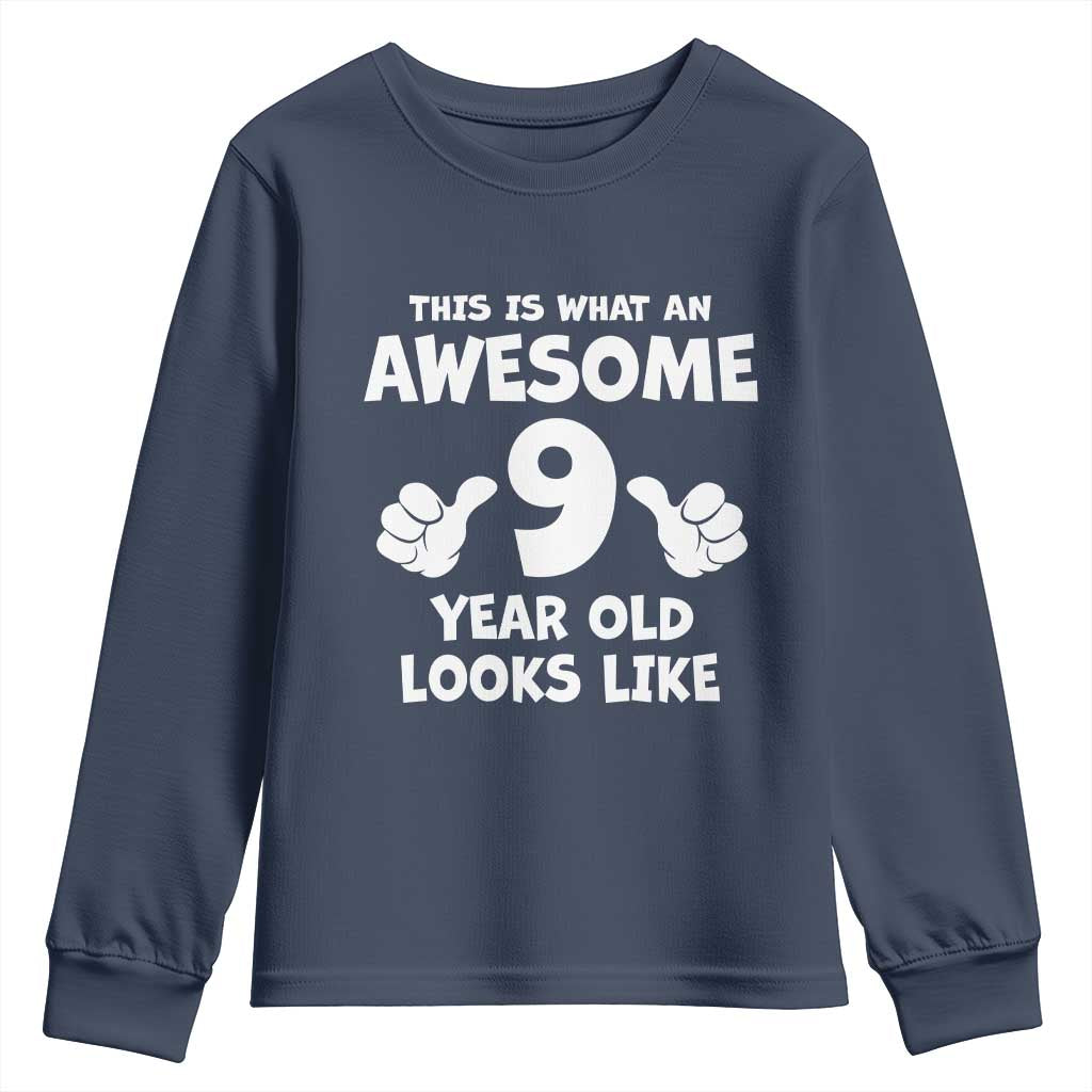 9th Birthday Gifts Youth Sweatshirt Awesome 9 Year Old Bday Son Boy Girl 9yr TS10 Navy Print Your Wear