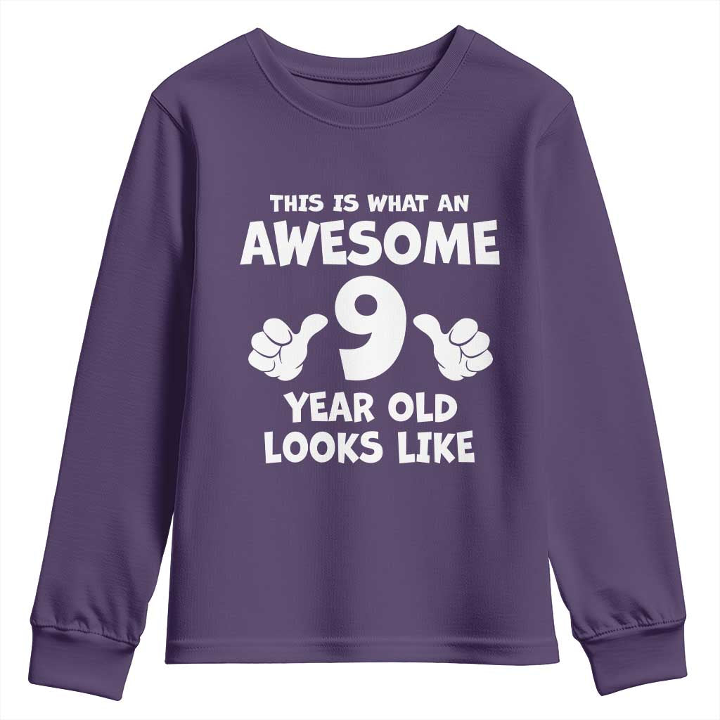 9th Birthday Gifts Youth Sweatshirt Awesome 9 Year Old Bday Son Boy Girl 9yr TS10 Purple Print Your Wear