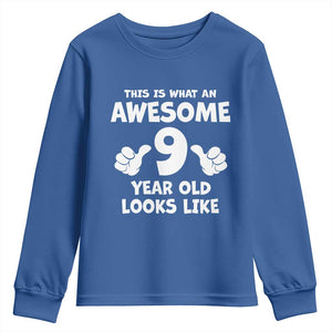 9th Birthday Gifts Youth Sweatshirt Awesome 9 Year Old Bday Son Boy Girl 9yr TS10 Royal Blue Print Your Wear