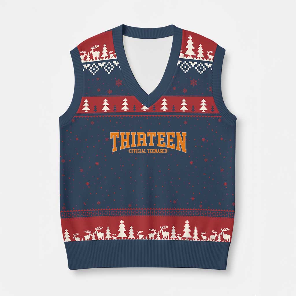 Thirteen Official Teenager V-Neck Knit Sweater Vest Vintage Retro Varsity 13th Birthday Gift Teen Girl TS10 Navy Red Print Your Wear