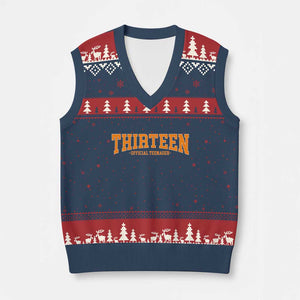 Thirteen Official Teenager V-Neck Knit Sweater Vest Vintage Retro Varsity 13th Birthday Gift Teen Girl TS10 Navy Red Print Your Wear