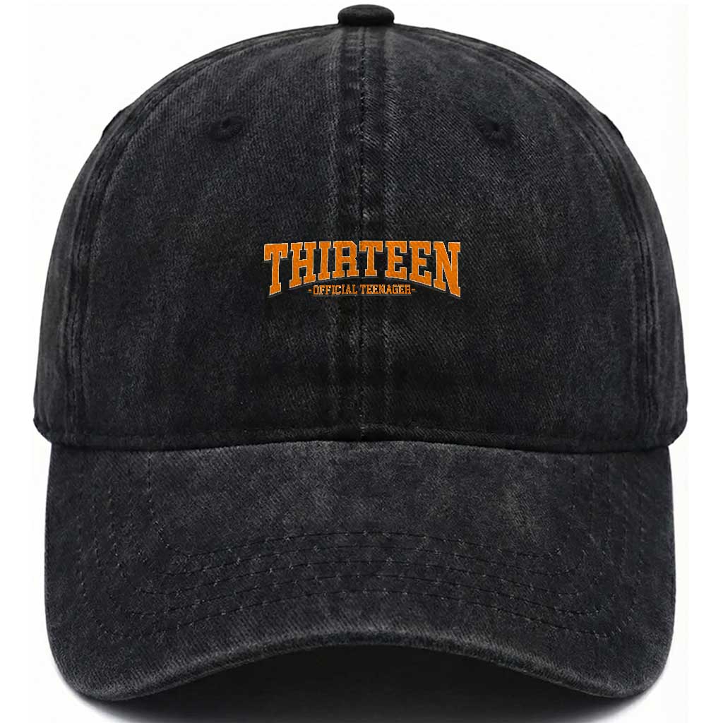 Thirteen Official Teenager Washed Cotton Baseball Cap Vintage Retro Varsity 13th Birthday Gift Teen Girl TS10 Washed Cap Universal Fit Black Print Your Wear