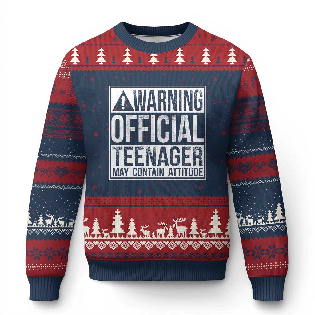 13th Birthday Ugly Christmas Sweater Warning Official Teenager Boy 13yr TS10 Navy Red Print Your Wear