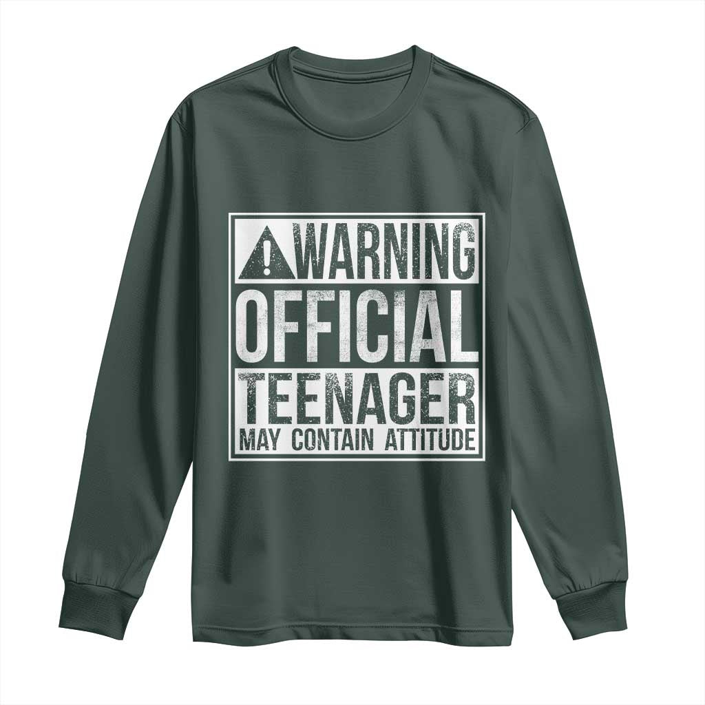 13th Birthday Long Sleeve Shirt Warning Official Teenager Boy 13yr TS10 Dark Forest Green Print Your Wear
