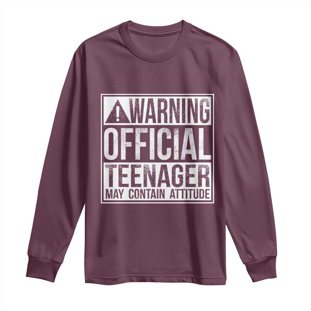 13th Birthday Long Sleeve Shirt Warning Official Teenager Boy 13yr TS10 Maroon Print Your Wear