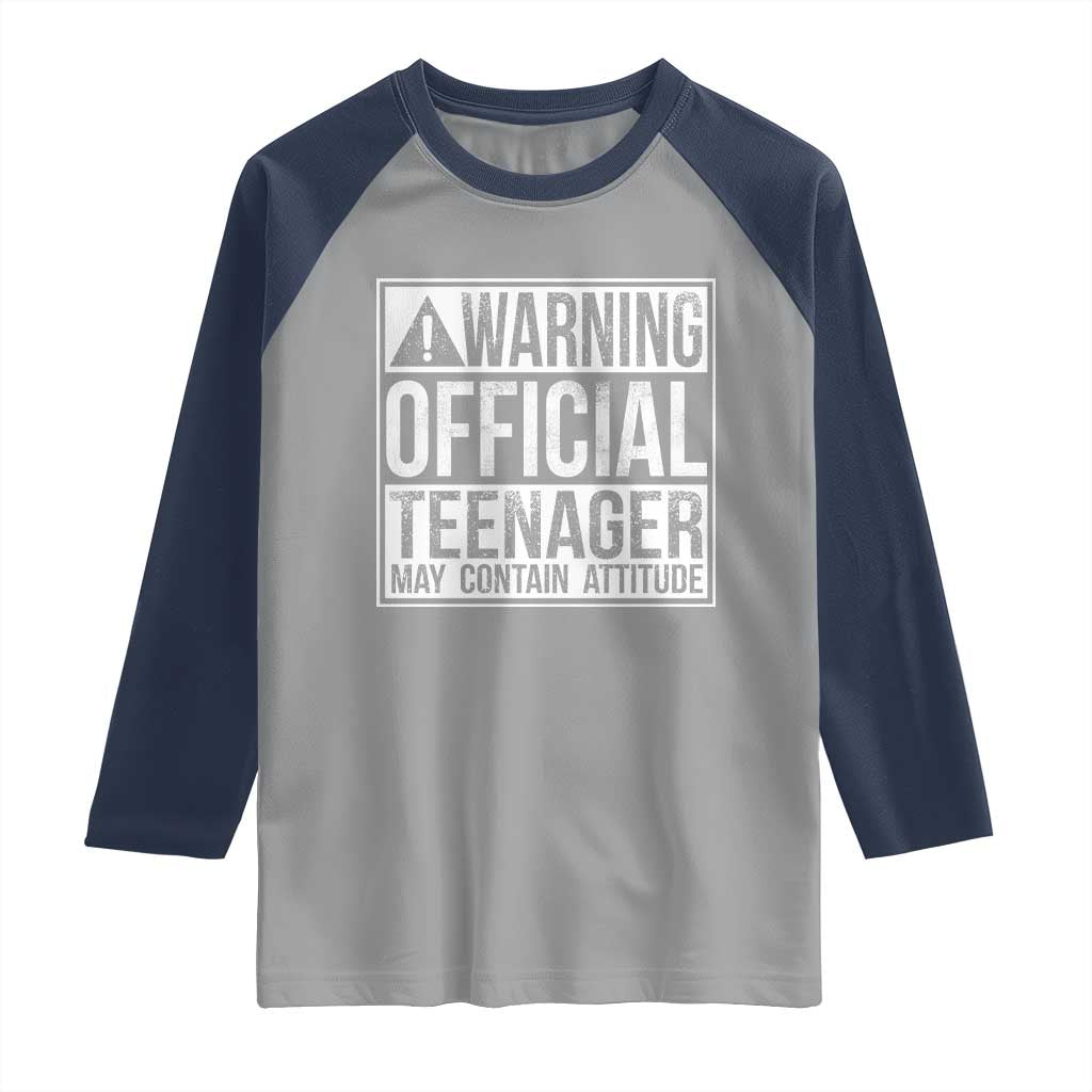 13th Birthday Raglan Shirt Warning Official Teenager Boy 13yr TS10 Sport Gray Navy Print Your Wear