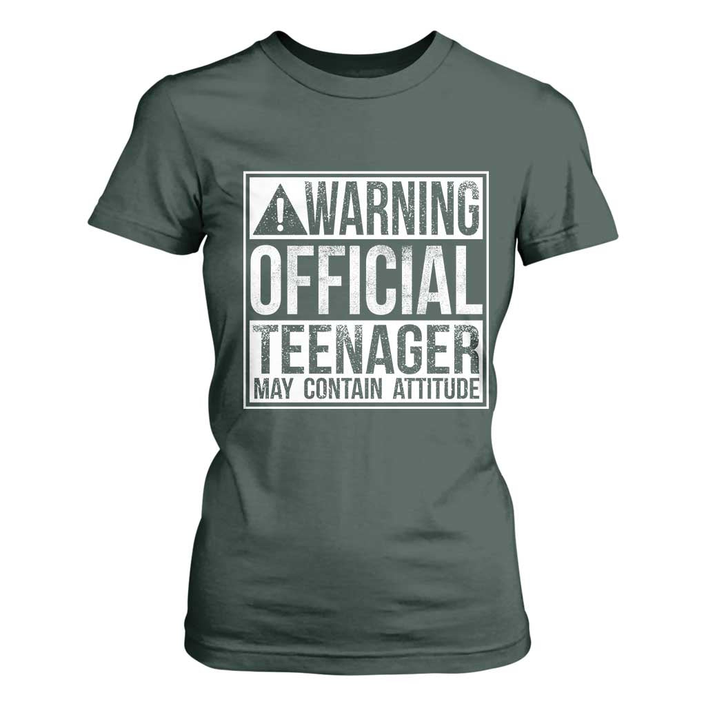 13th Birthday T Shirt For Women Warning Official Teenager Boy 13yr TS10 Dark Forest Green Print Your Wear