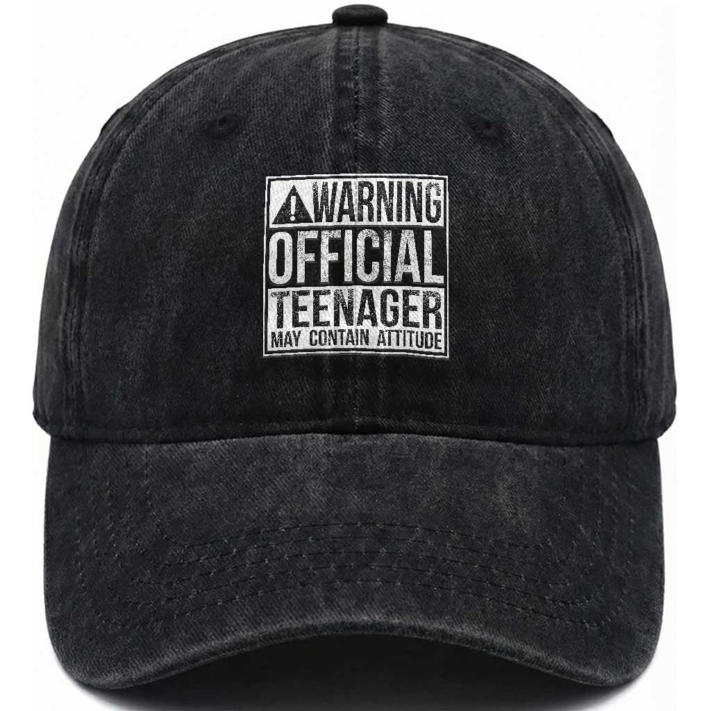 13th Birthday Washed Cotton Baseball Cap Warning Official Teenager Boy 13yr TS10 Washed Cap Universal Fit Black Print Your Wear