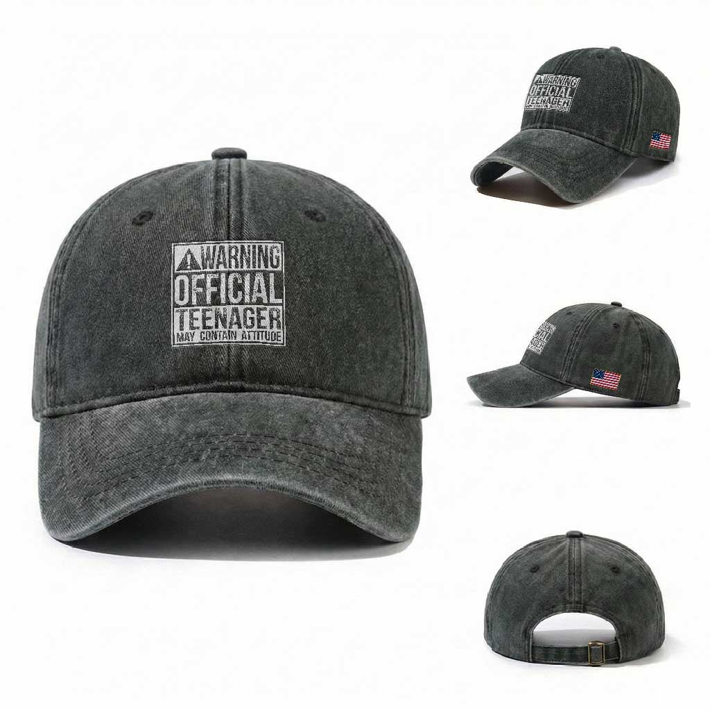 13th Birthday Washed Cotton Baseball Cap Warning Official Teenager Boy 13yr TS10 Washed Cap Universal Fit Dark Green Print Your Wear