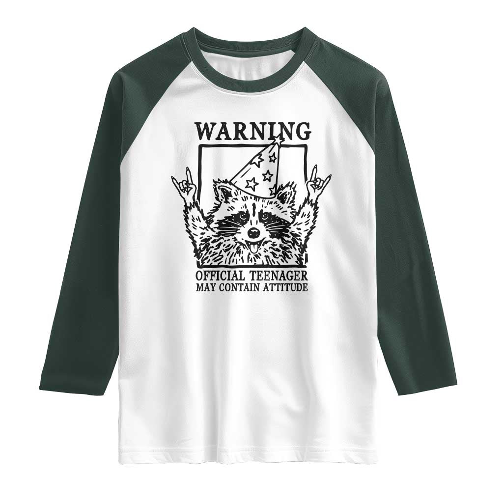 Vintage Raccoon 13th Birthday Raglan Shirt 13 Year Old Official Teenager Gifts TS10 White Dark Forest Green Print Your Wear