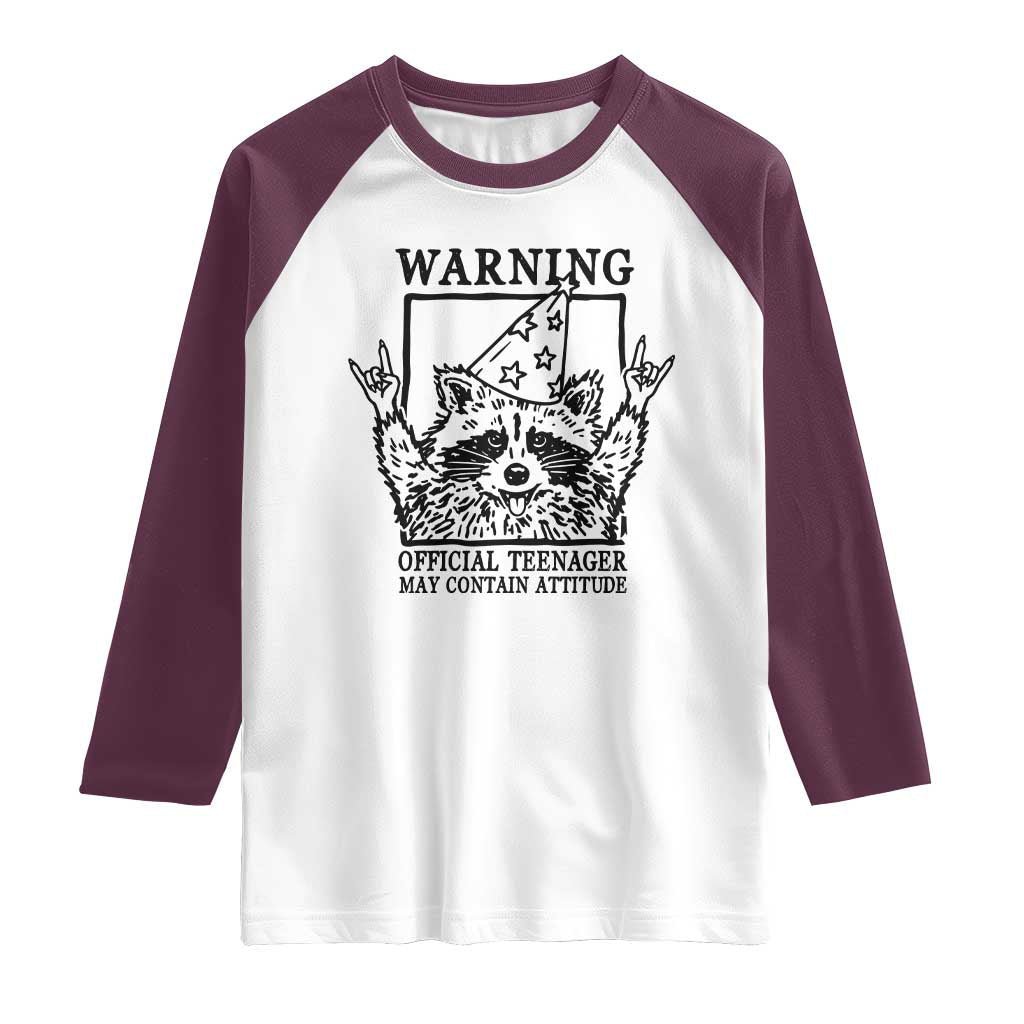 Vintage Raccoon 13th Birthday Raglan Shirt 13 Year Old Official Teenager Gifts TS10 White Maroon Print Your Wear