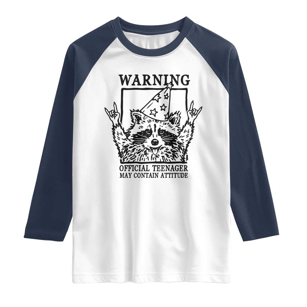 Vintage Raccoon 13th Birthday Raglan Shirt 13 Year Old Official Teenager Gifts TS10 White Navy Print Your Wear