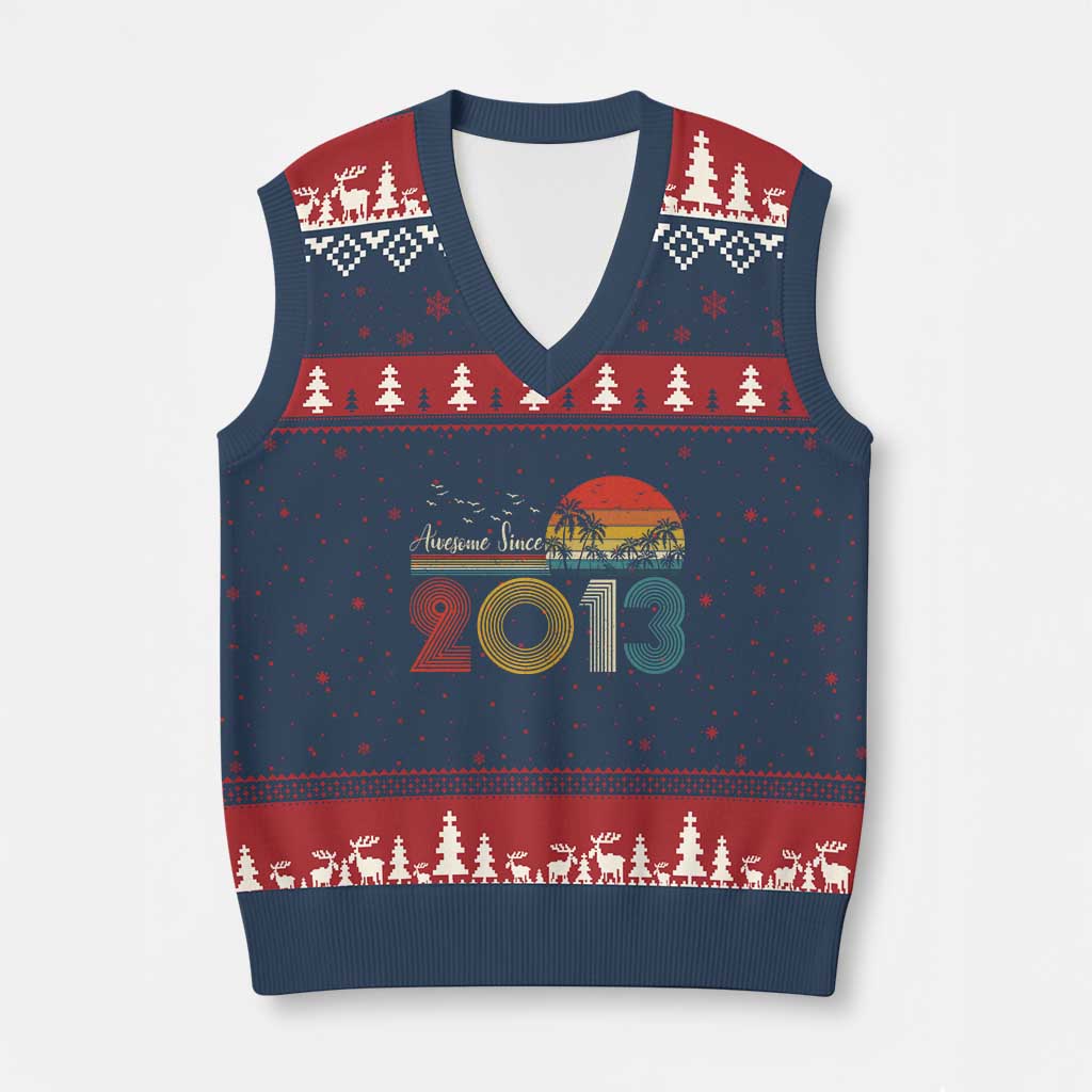 Awesome Since 2013 V-Neck Knit Sweater Vest 13th Birthday 13 Year Old Son Boy TS10 Navy Red Print Your Wear