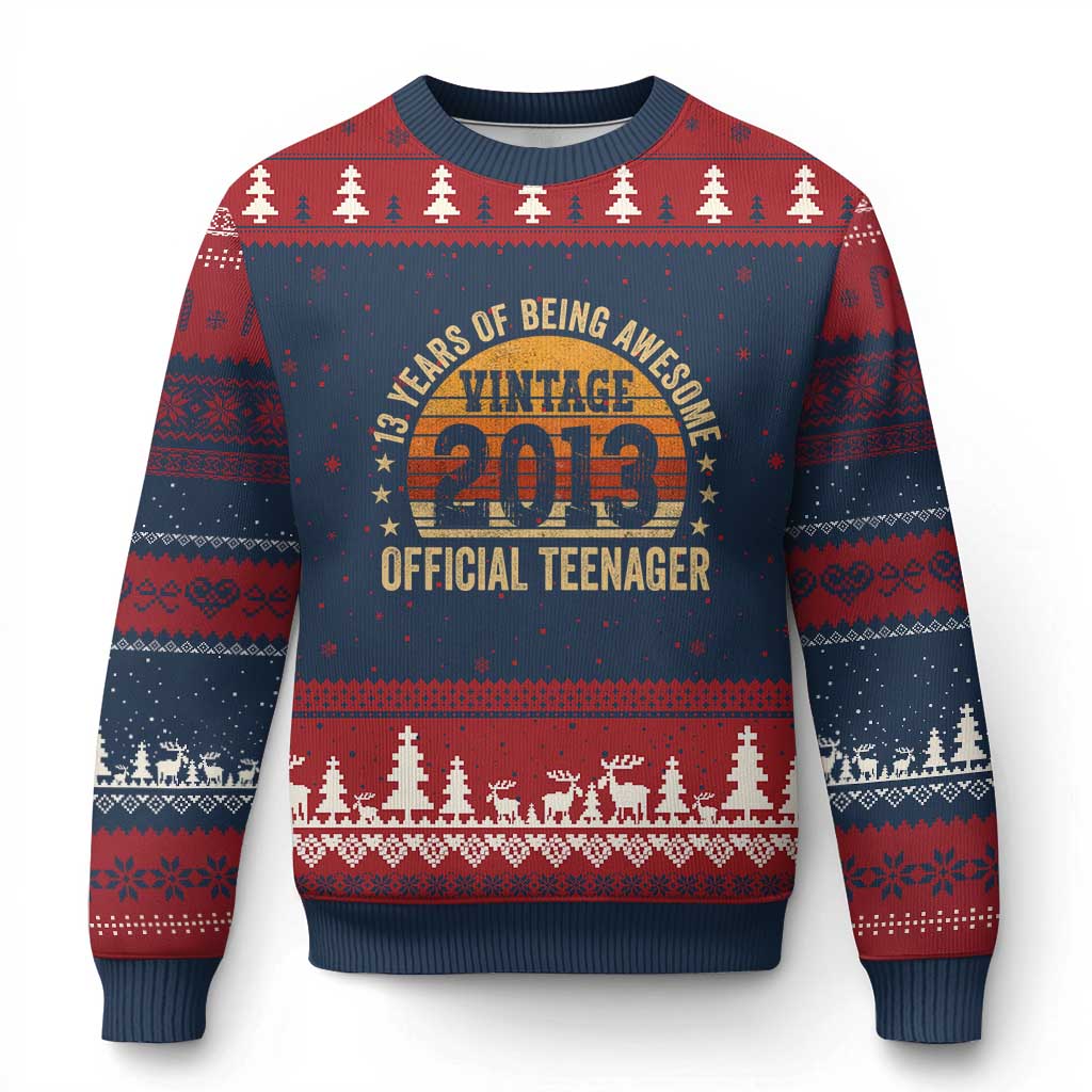 Vintage 2013 Official Teenager Ugly Christmas Sweater 13 Year Old 13th Birthday TS10 Navy Red Print Your Wear