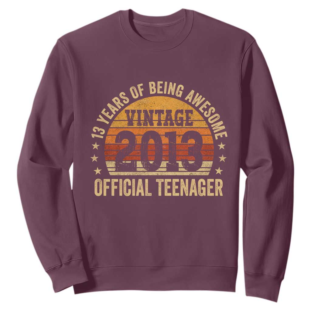 Vintage 2013 Official Teenager Sweatshirt 13 Year Old 13th Birthday TS10 Maroon Print Your Wear