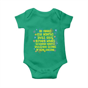 10th Birthday Gifts Baby Onesie Flowers 10 Years Of Being Awesome 10 Year Old Bday TS10 Irish Green Print Your Wear