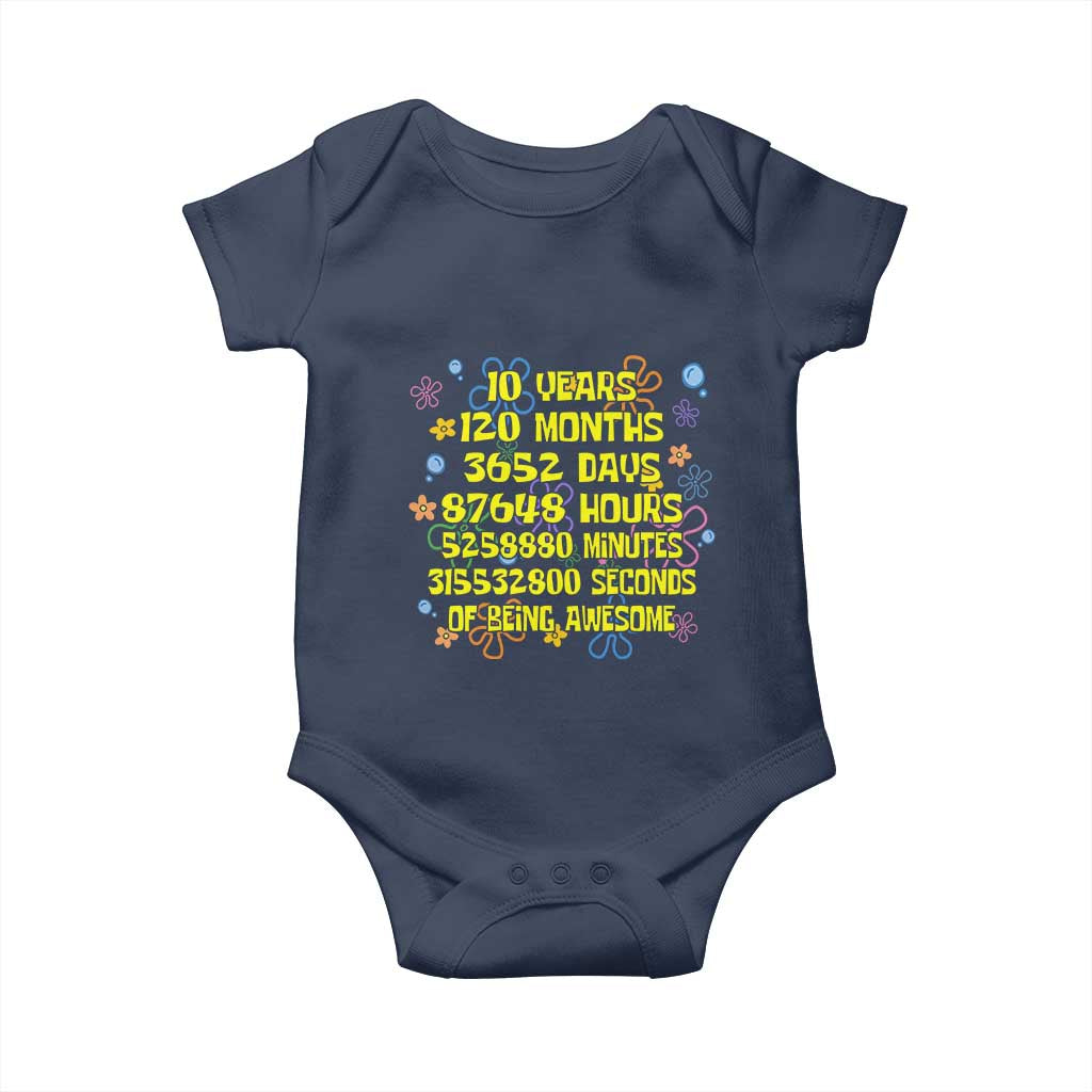 10th Birthday Gifts Baby Onesie Flowers 10 Years Of Being Awesome 10 Year Old Bday TS10 Navy Print Your Wear
