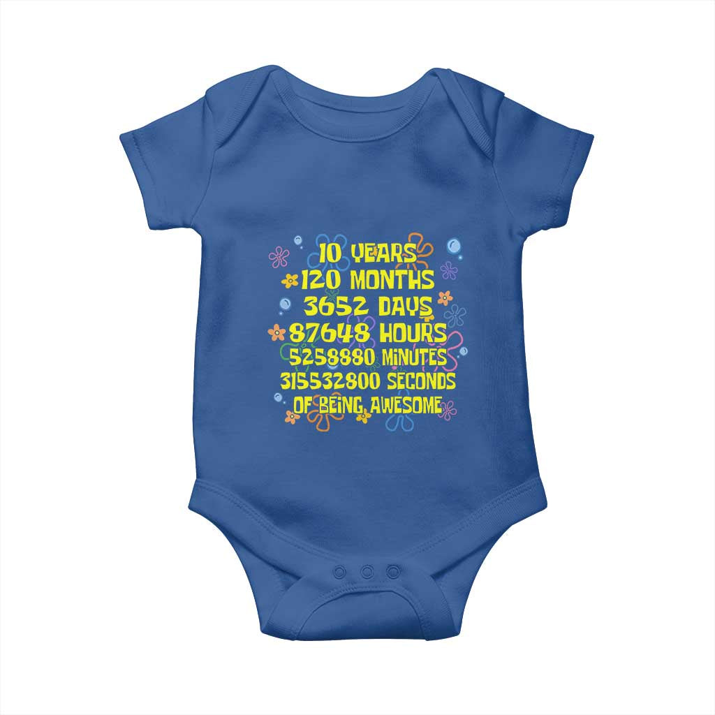 10th Birthday Gifts Baby Onesie Flowers 10 Years Of Being Awesome 10 Year Old Bday TS10 Royal Blue Print Your Wear