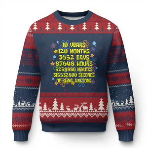 10th Birthday Gifts Ugly Christmas Sweater Flowers 10 Years Of Being Awesome 10 Year Old Bday TS10 Navy Red Print Your Wear
