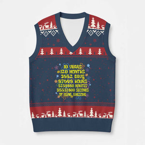 10th Birthday Gifts V-Neck Knit Sweater Vest Flowers 10 Years Of Being Awesome 10 Year Old Bday TS10 Navy Red Print Your Wear