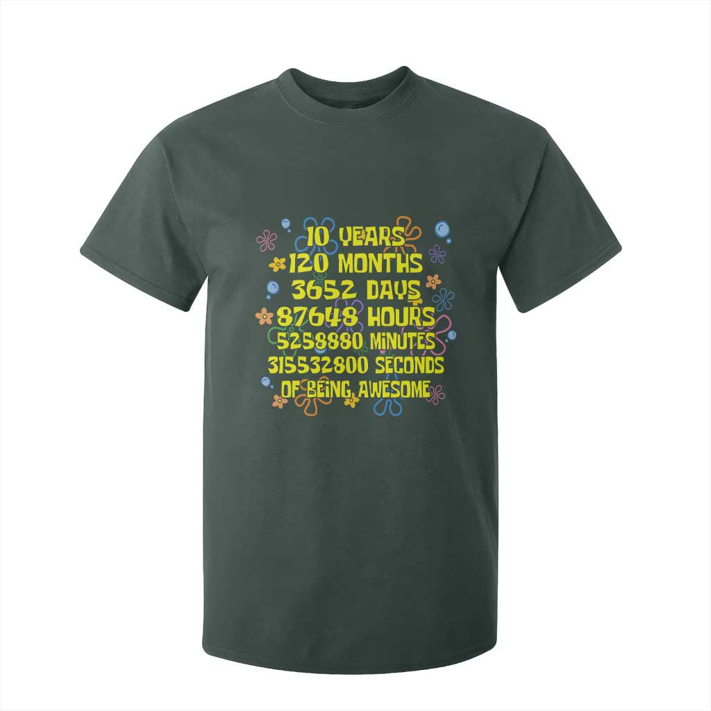 10th Birthday Gifts T Shirt For Kid Flowers 10 Years Of Being Awesome 10 Year Old Bday TS10 Dark Forest Green Print Your Wear