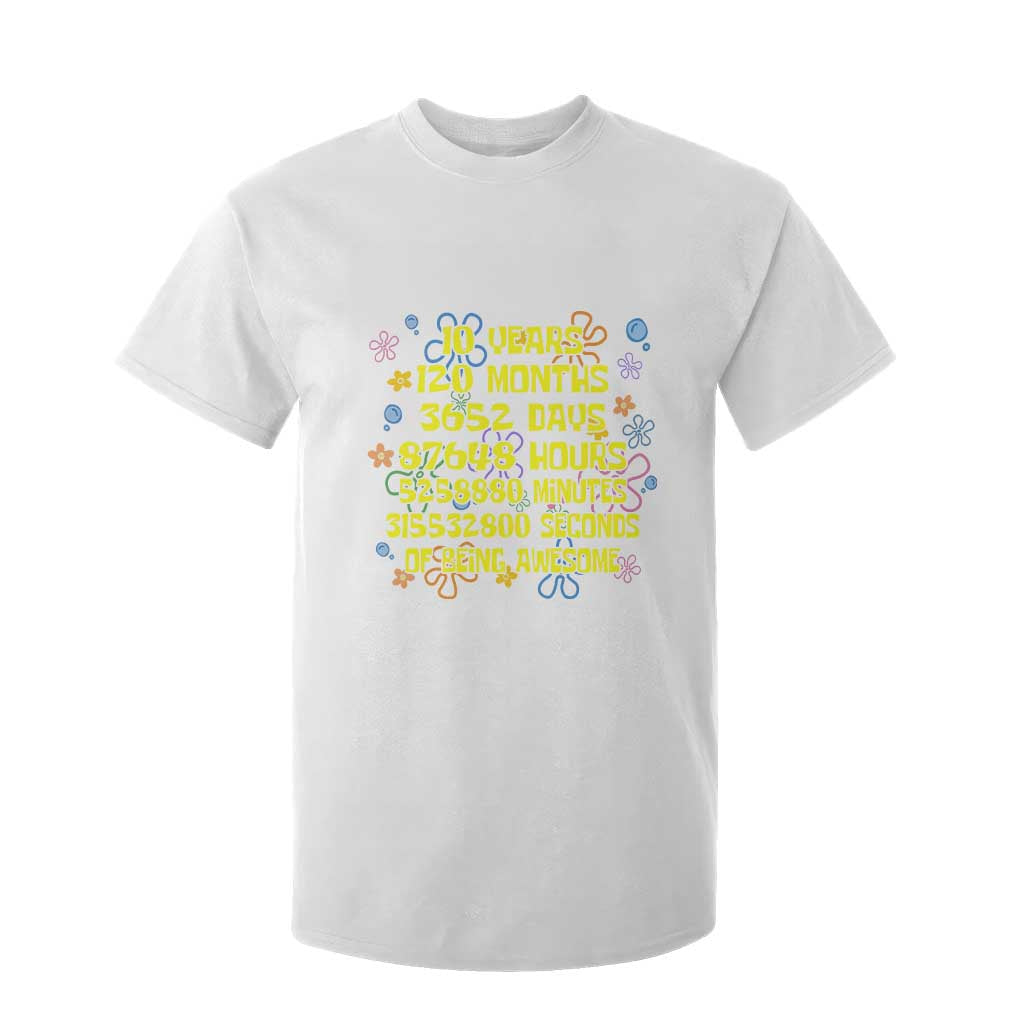 10th Birthday Gifts T Shirt For Kid Flowers 10 Years Of Being Awesome 10 Year Old Bday TS10 White Print Your Wear