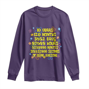 10th Birthday Gifts Long Sleeve Shirt Flowers 10 Years Of Being Awesome 10 Year Old Bday TS10 Purple Print Your Wear