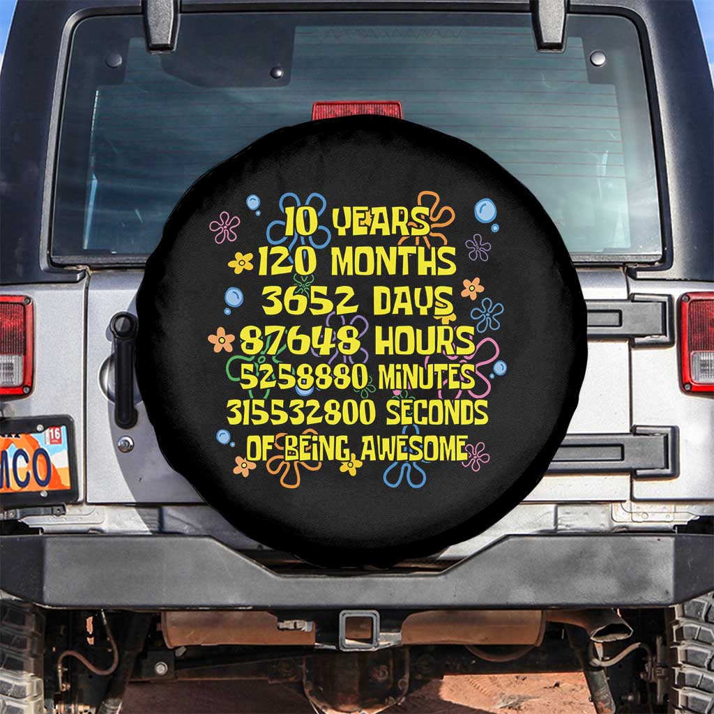 10th Birthday Gifts Spare Tire Cover Flowers 10 Years Of Being Awesome 10 Year Old Bday TS10 No hole Black Print Your Wear