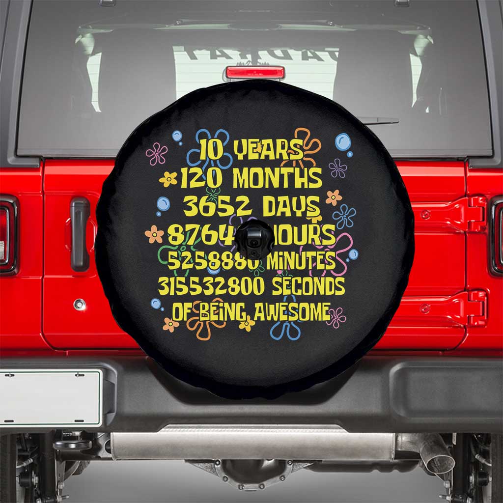 10th Birthday Gifts Spare Tire Cover Flowers 10 Years Of Being Awesome 10 Year Old Bday TS10 Black Print Your Wear