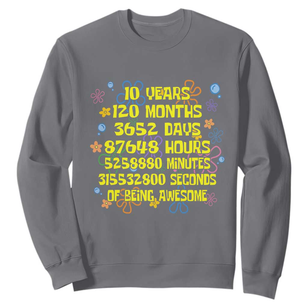 10th Birthday Gifts Sweatshirt Flowers 10 Years Of Being Awesome 10 Year Old Bday TS10 Charcoal Print Your Wear