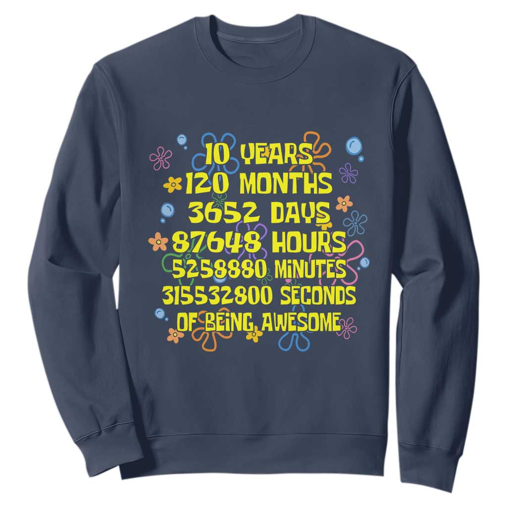 10th Birthday Gifts Sweatshirt Flowers 10 Years Of Being Awesome 10 Year Old Bday TS10 Navy Print Your Wear