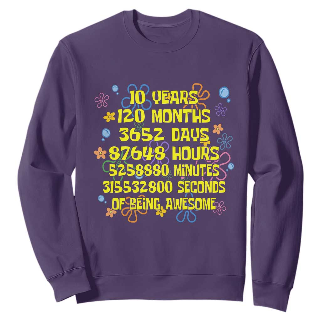 10th Birthday Gifts Sweatshirt Flowers 10 Years Of Being Awesome 10 Year Old Bday TS10 Purple Print Your Wear