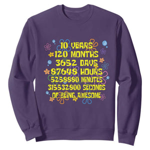 10th Birthday Gifts Sweatshirt Flowers 10 Years Of Being Awesome 10 Year Old Bday TS10 Purple Print Your Wear